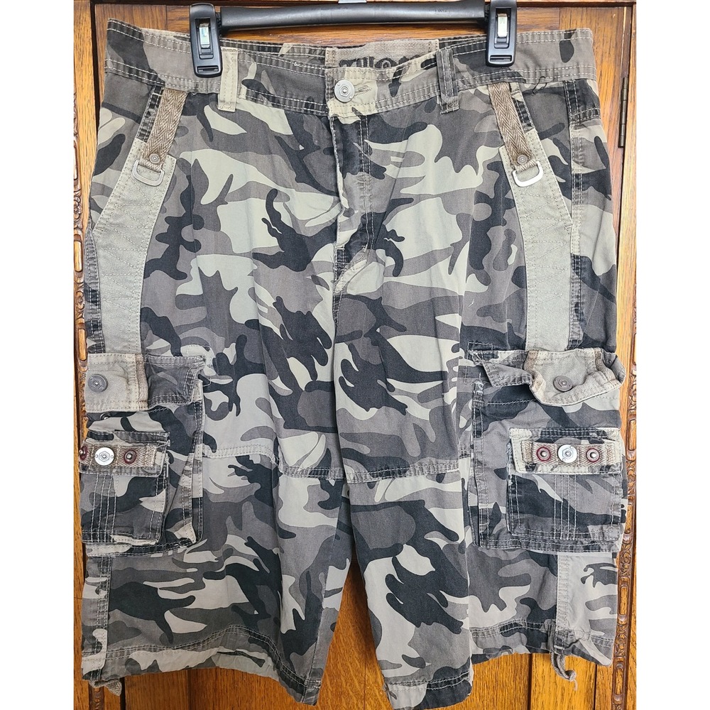 Twoce Y2K Mens Camo Cargo Shorts Gray Black Utility Streetwear Size 34
